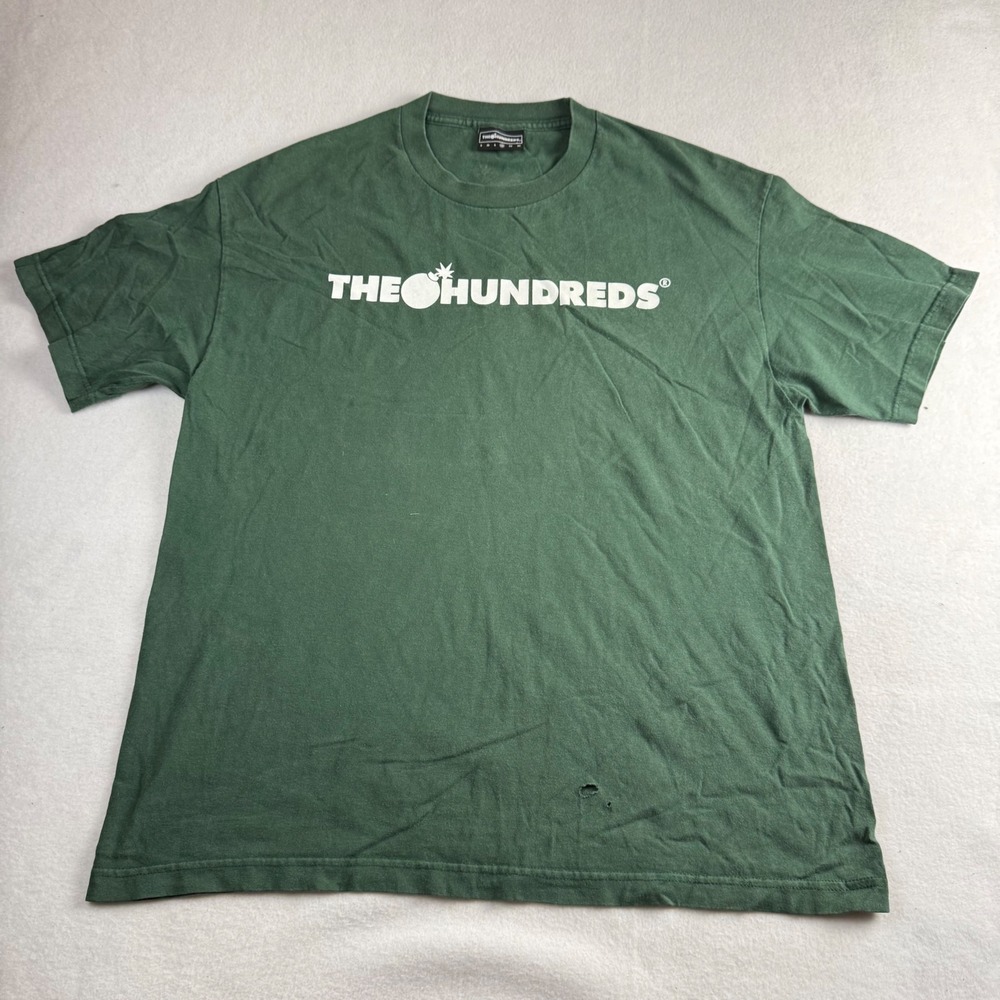 The Hundreds Mens XL‎ Graphic T-Shirt Green Short Sleeve Distressed Streetwear